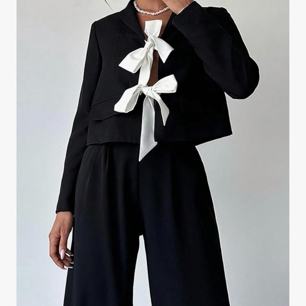 Floerns - Black Jacket with White Bows